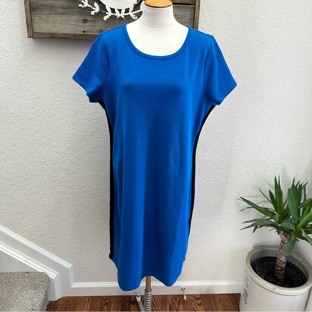 Talbots SHORT SLEEVE PIQUÉ DRESS Blue with black/white stripe size‎ 1X NWT
